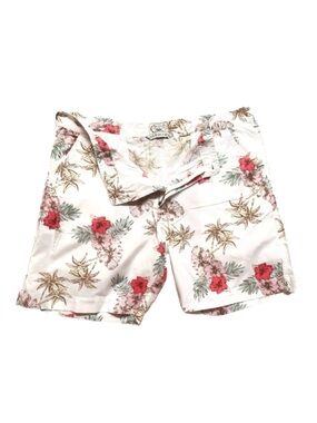 VINTAGE 1946 ~ White Tropical Print Cotton Bermuda Shorts w/Red Green Accents